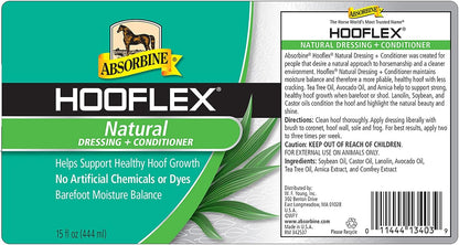 Natural equine hoof dressing bottle with green applicator brush cap