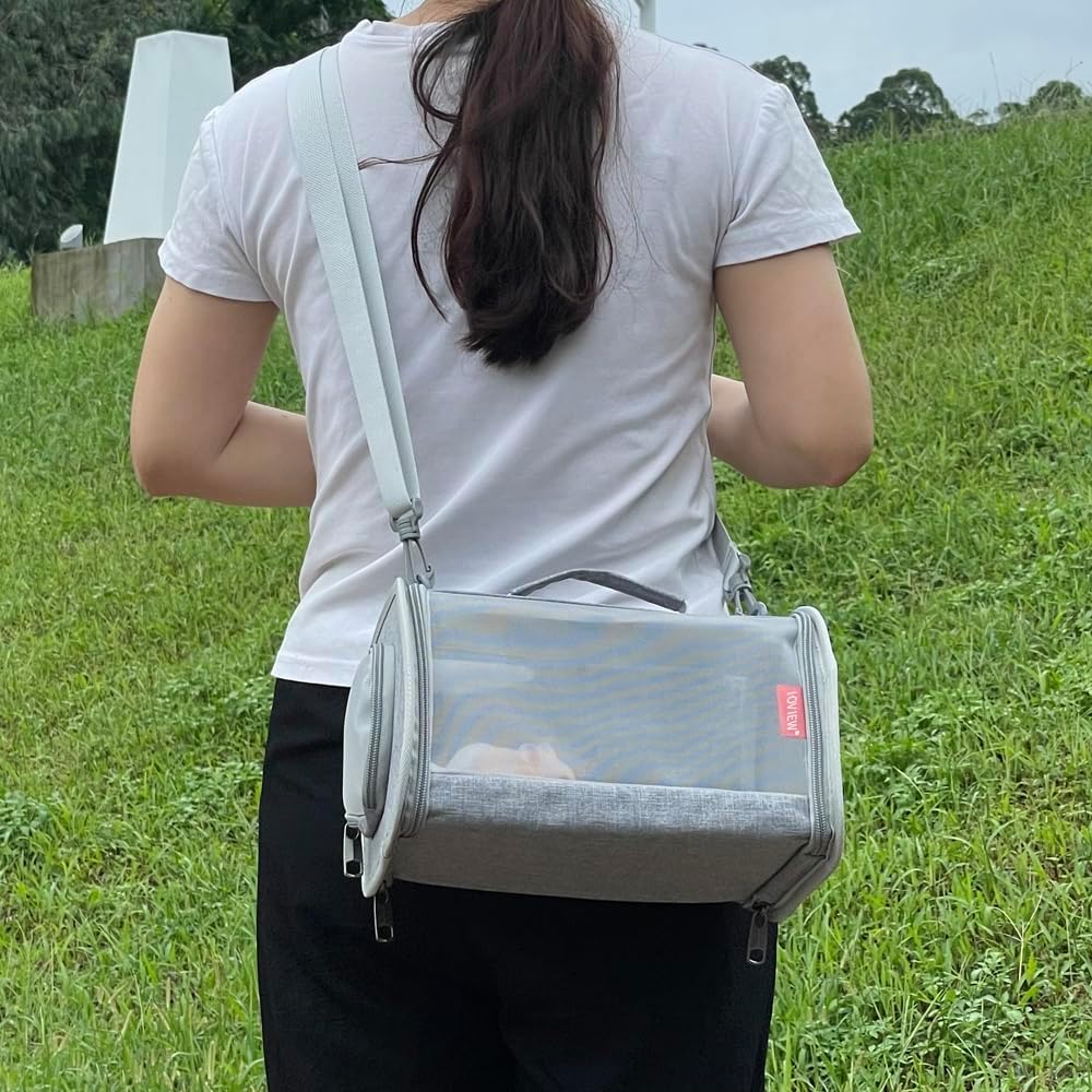 Guinea Pig Carrier Travel Small Animal Carrier Bag Lizard Bird Rabbit Carrier Cage Squirrel Breathable Bag Portable Travel Hamster Small Pet Hangbag (Small, Gray) - Image 5