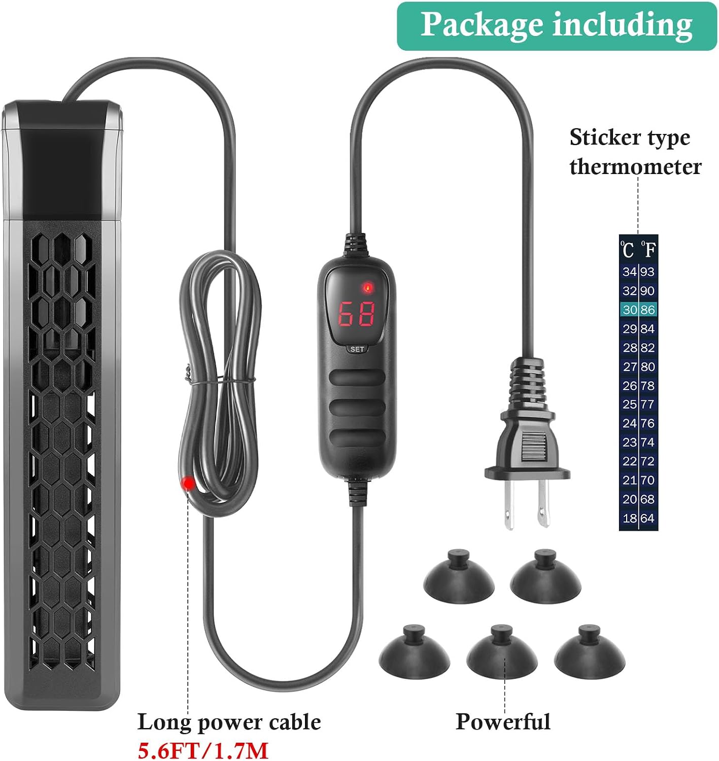 Hitop two hundred watt premium imported aquarium heating system retail packaging overview.