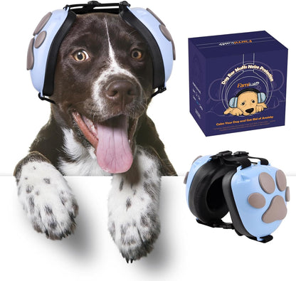 Famikako upgraded dog ear muffs front view showing the light blue color and protective design.