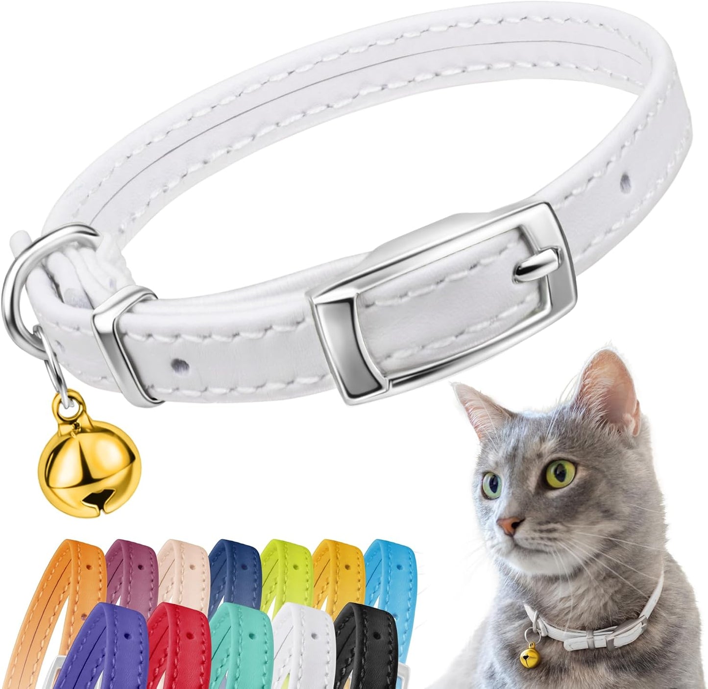 CollarDirect Leather Cat Collar with Removable Bell - Safety Elastic Strap (Breakaway Alternative) - Kitten Collar for Small & Big Boy & Girl Cats - Image 12