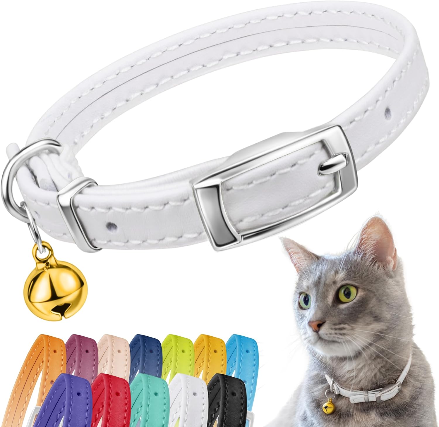 CollarDirect Leather Cat Collar with Removable Bell - Safety Elastic Strap (Breakaway Alternative) - Kitten Collar for Small & Big Boy & Girl Cats - Image 12