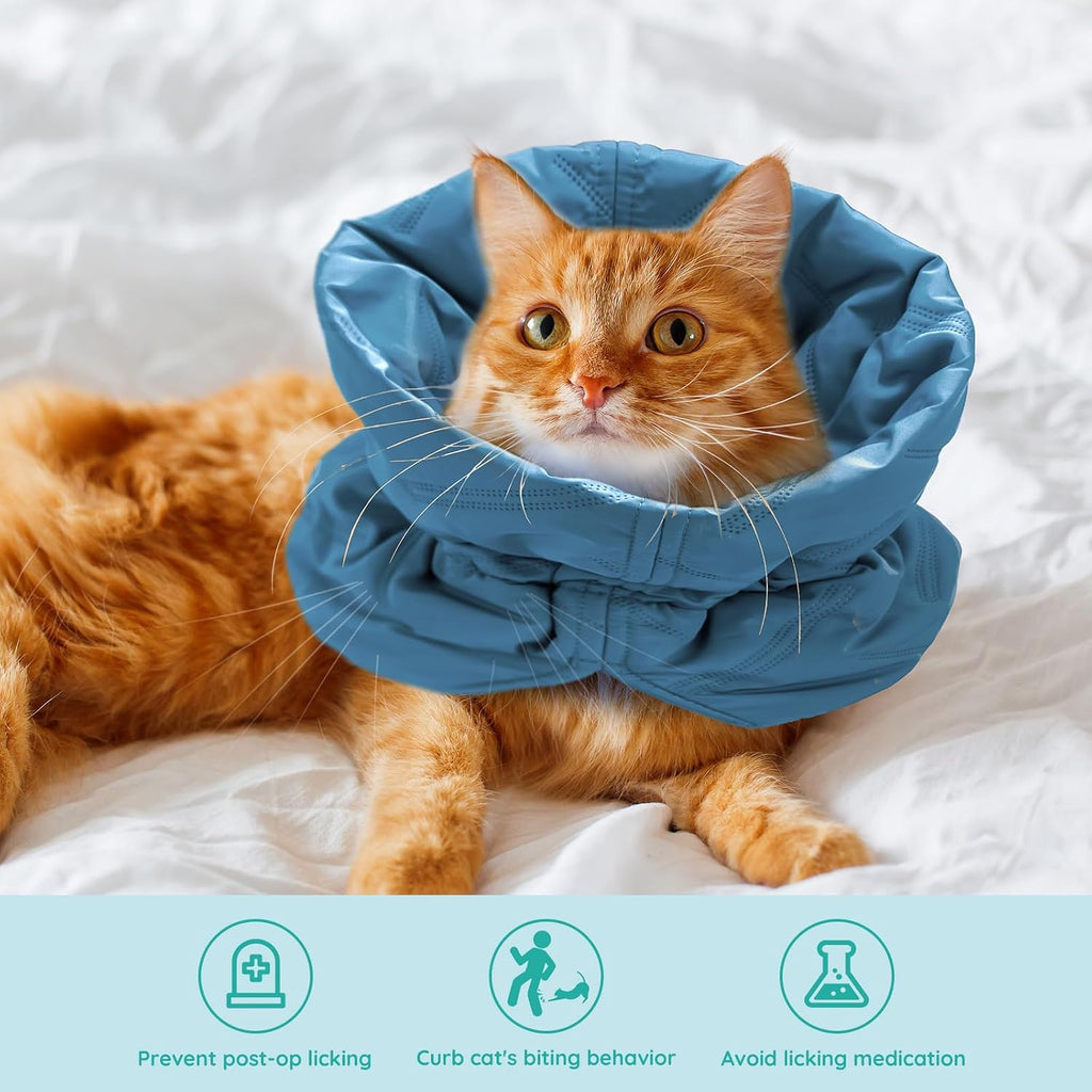 Lake Blue soft adjustable cat cone alternative showing drawstring toggle