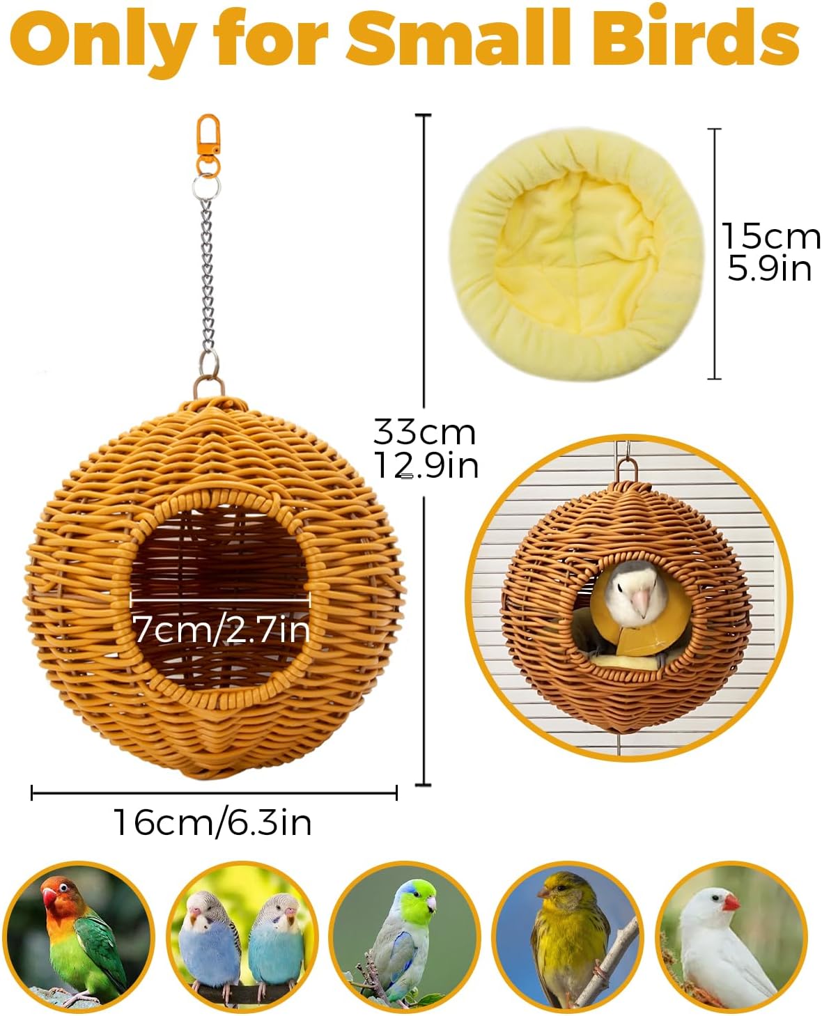 Chewproof Steel Frame Bird Nest for Cage, Washable Small Bed Hammock - Image 4
