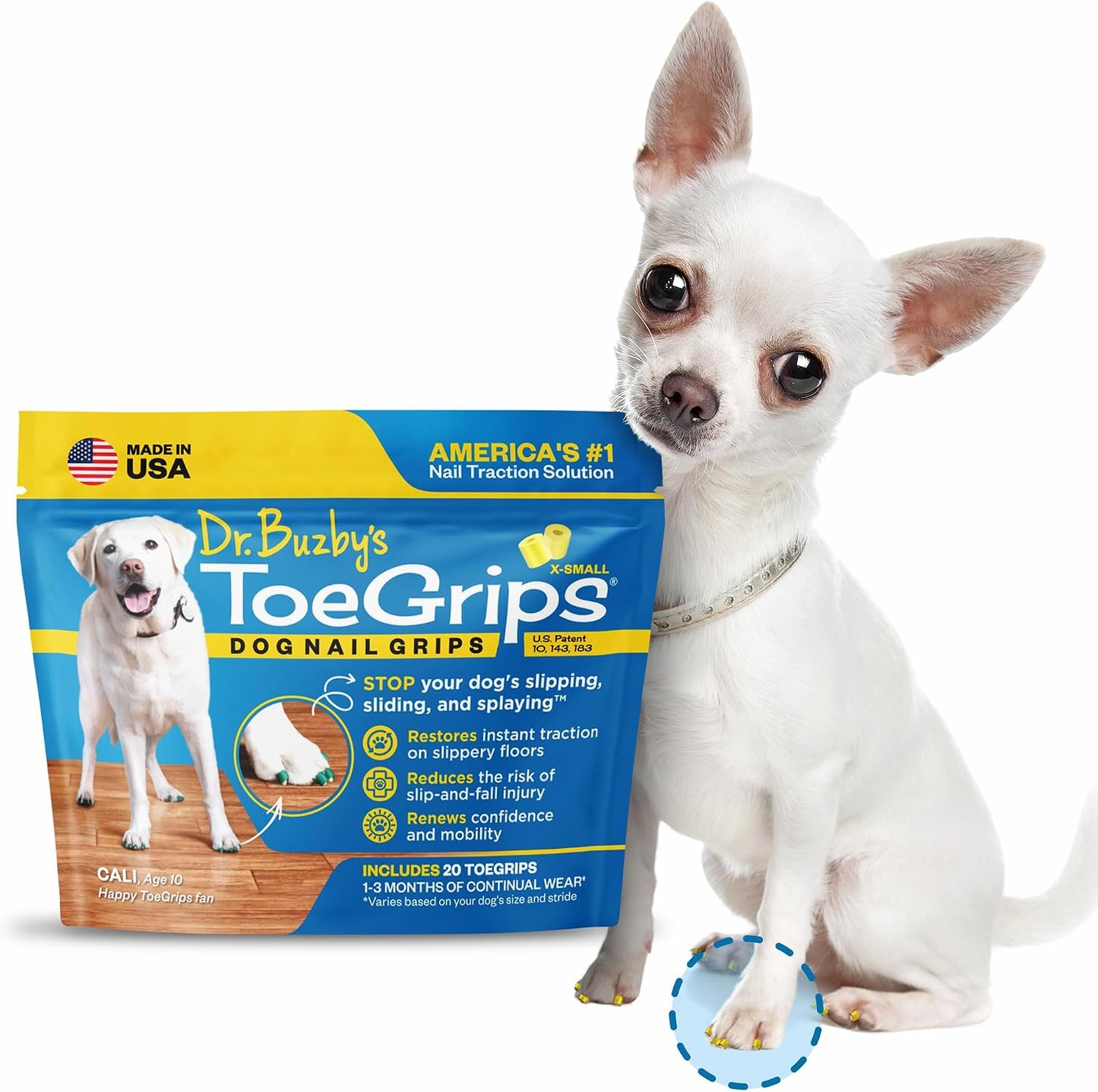 Dr Buzby's Large ToeGrips for Dogs - Instant Traction on Wood/Hardwood Floors - Anti Slip Relief - Grippers for Senior Dogs - Stop Sliding Instantly - Rubber Nails for Paws - 1 Pack (20 Grips) - Image 10
