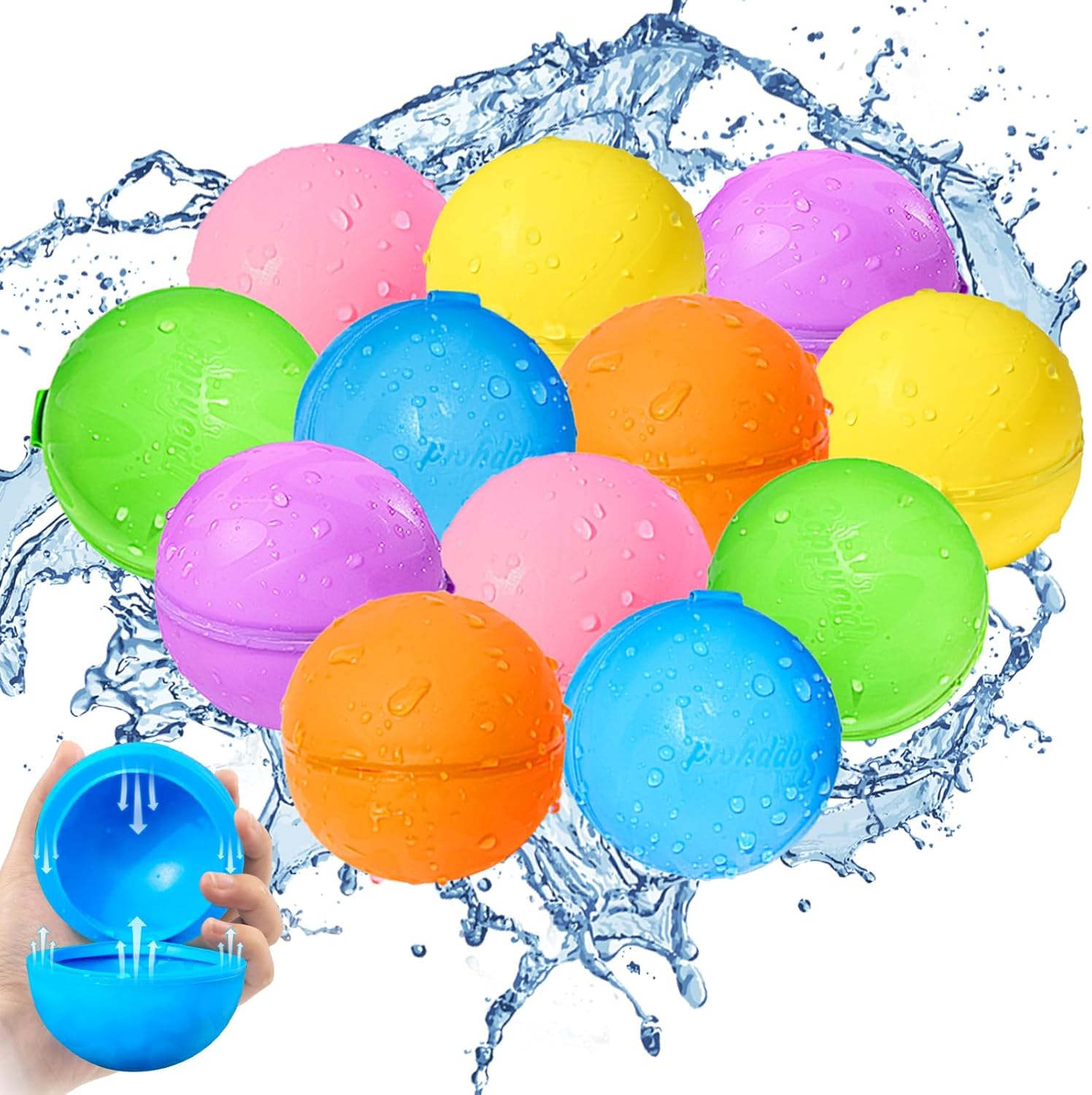 SCUATANBE reusable water balloons 12 pack front view showcasing vibrant multi color silicone spheres