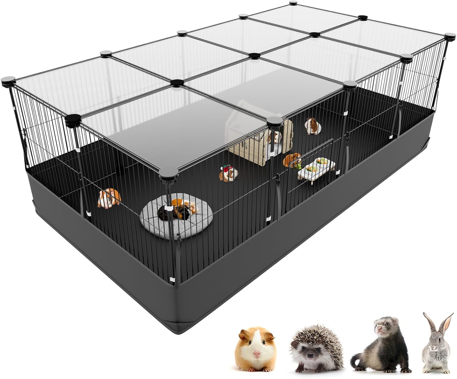 Tresbro Guinea Pig Cage with Top Cover & 12 Panels, Triple Fixing Measures Small Animal Playpen with Waterproof PVC Liner & One-Motion Hooks, 48 x 24 x 16 C&C Grids Cage for Bunny, Hedgehog, Hamster - Image 1