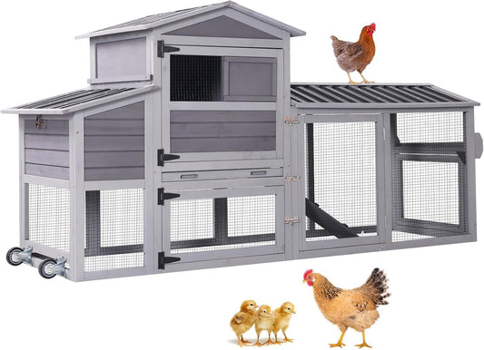 Aivituvin 83in Chicken Coop Mobile Hen House Outdoor Wooden Poultry Cage with Wheels Nesting Box Run for 2-4 Chickens - Image 1