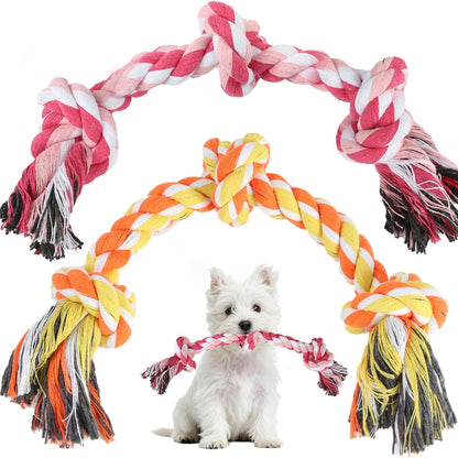 SZEE dog rope toy two pack front view featuring vibrant pink and orange braided cotton textures