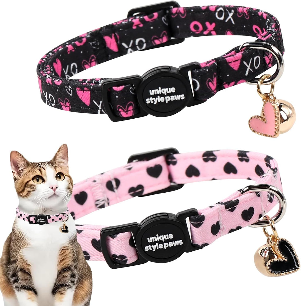 Unique style paws 2 Pack Valentine Kitten Collar Breakaway with Bell&Pendant, Adjustable Safety Colorful Love Heart Pink Bow Cat Cotton Collar for Girl Boy Cat and Small Pet - Image 13