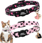 Unique style paws 2 Pack Valentine Kitten Collar Breakaway with Bell&Pendant, Adjustable Safety Colorful Love Heart Pink Bow Cat Cotton Collar for Girl Boy Cat and Small Pet - Image 13
