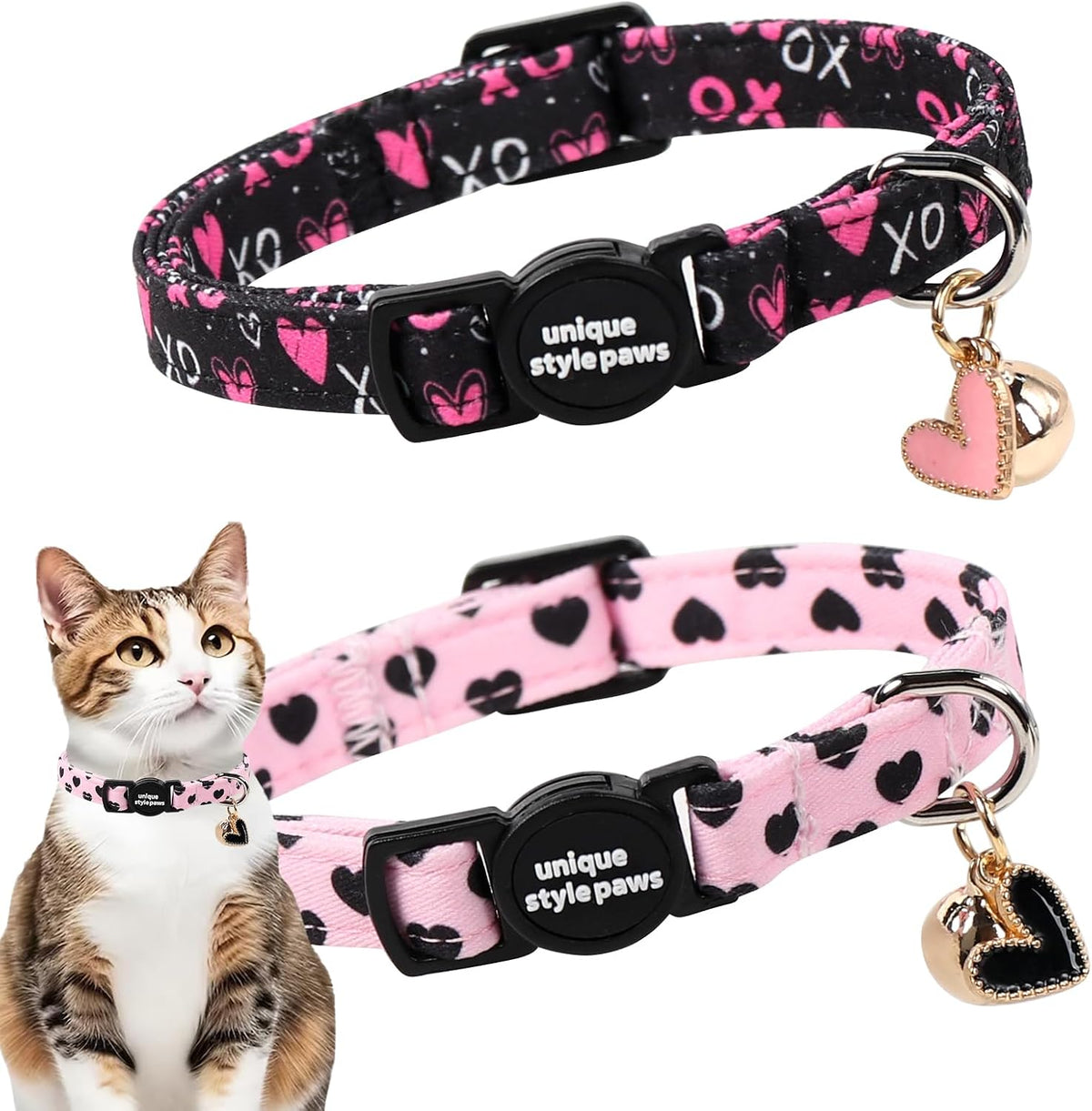 Unique style paws 2 Pack Valentine Kitten Collar Breakaway with Bell&Pendant, Adjustable Safety Colorful Love Heart Pink Bow Cat Cotton Collar for Girl Boy Cat and Small Pet - Image 13