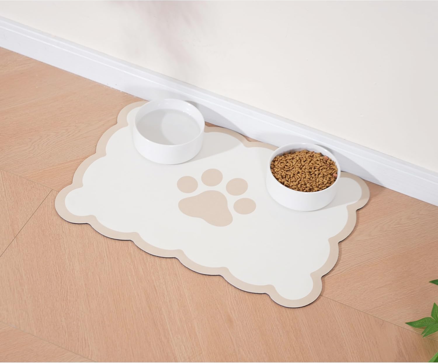 Ralxion Scalloped Dog Feeding Mat front view in khaki beige