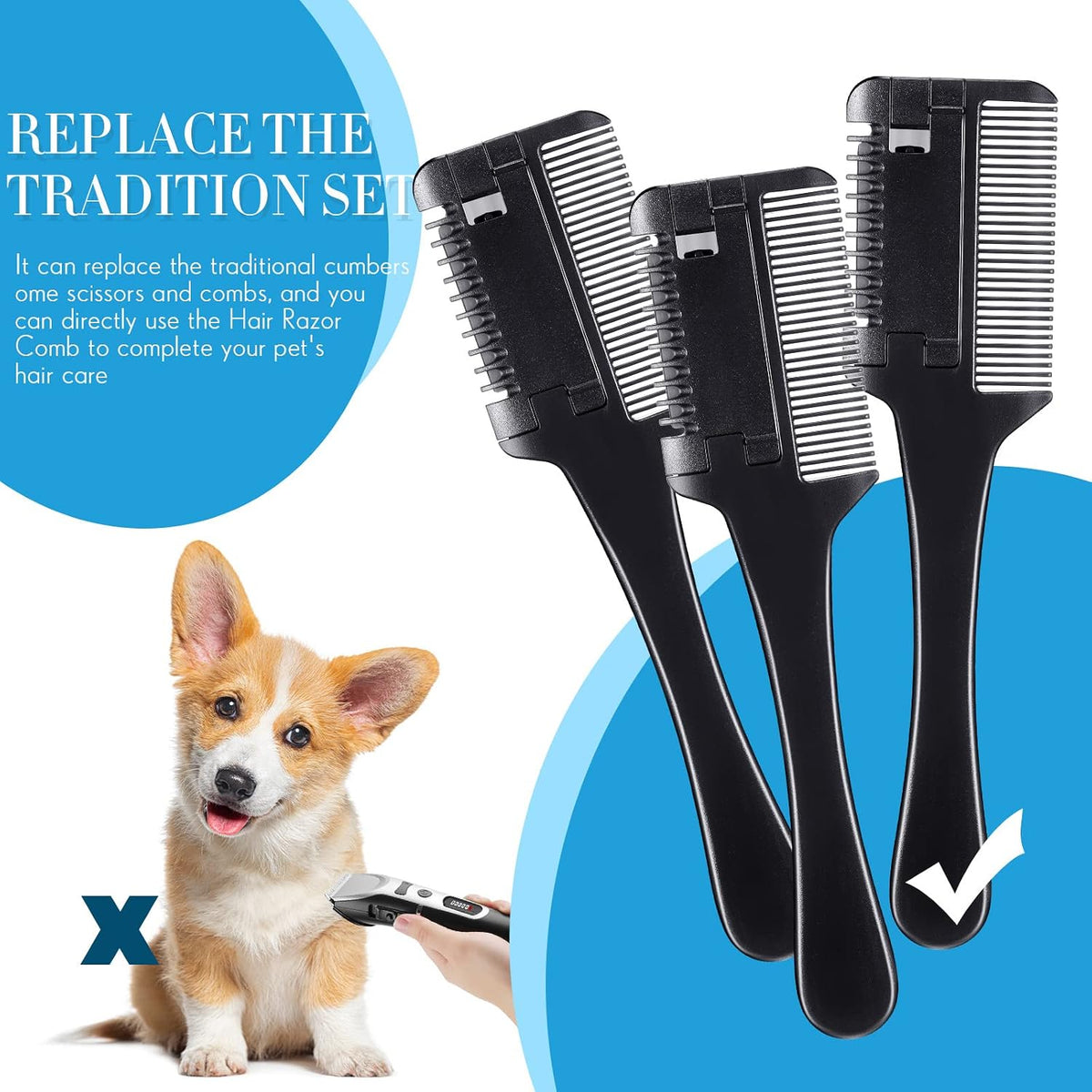 Manual pet hair thinning razor tool safely removing mats from fur