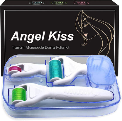 Angel Kiss 4 in 1 titanium microneedling derma roller kit front view package