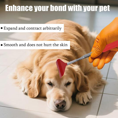 Adjustable telescopic back scratcher rake extended for pet massage sessions