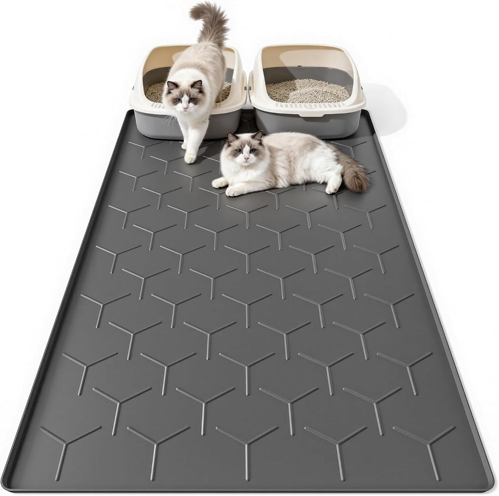 Bulkniu Large Silicone Cat Litter Mat, Waterproof/Urineproof, Litter Recycling, Easy to Clean, Soft on Kitty Paw (22"X34"- Grey) - Image 10