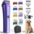 FuzzyFix Nova professional dog grooming clipper front view showing purple ergonomic metal body.