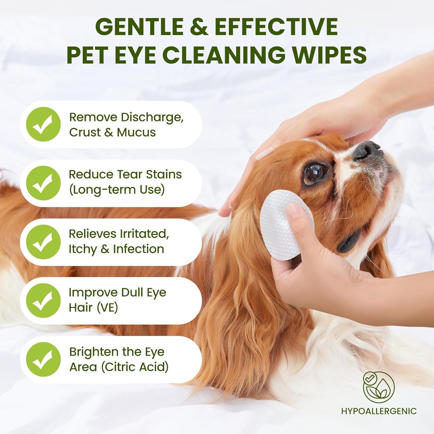 Dual-textured pet eye wipes showing smooth side and textured pearl side for deep cleaning
