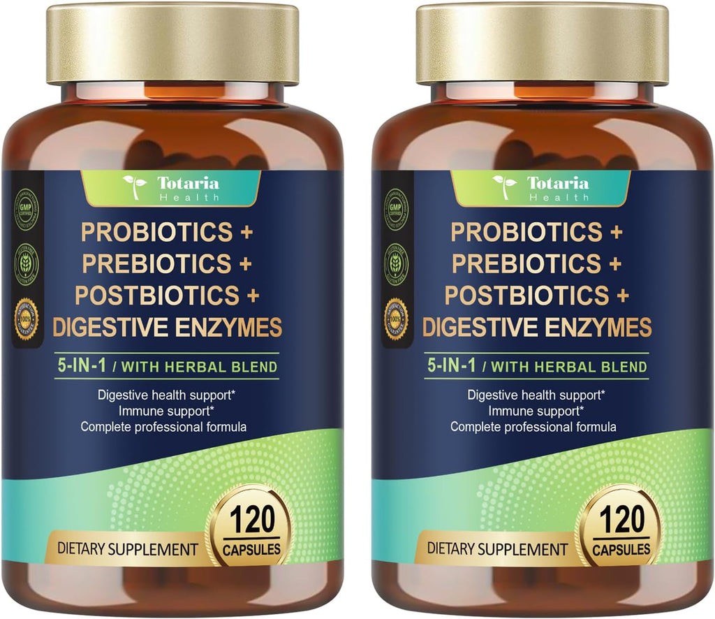Totaria 5-in-1 Probiotic Prebiotic & Postbiotic for Women Men, 60 Billion CFU 24 Strains w/Digestive Enzymes, Prebiotic Fiber, Slippery Elm, Daily Complete Immune, Gut Health, 120 Day Supply - Image 10