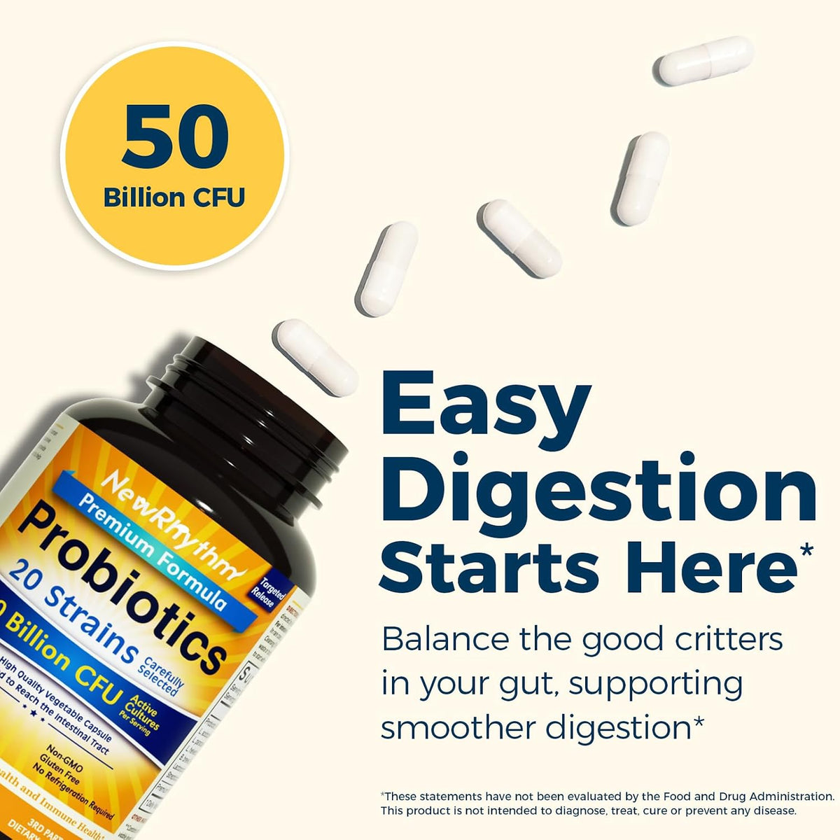 NewRhythm Probiotics supplement facts and ingredients label