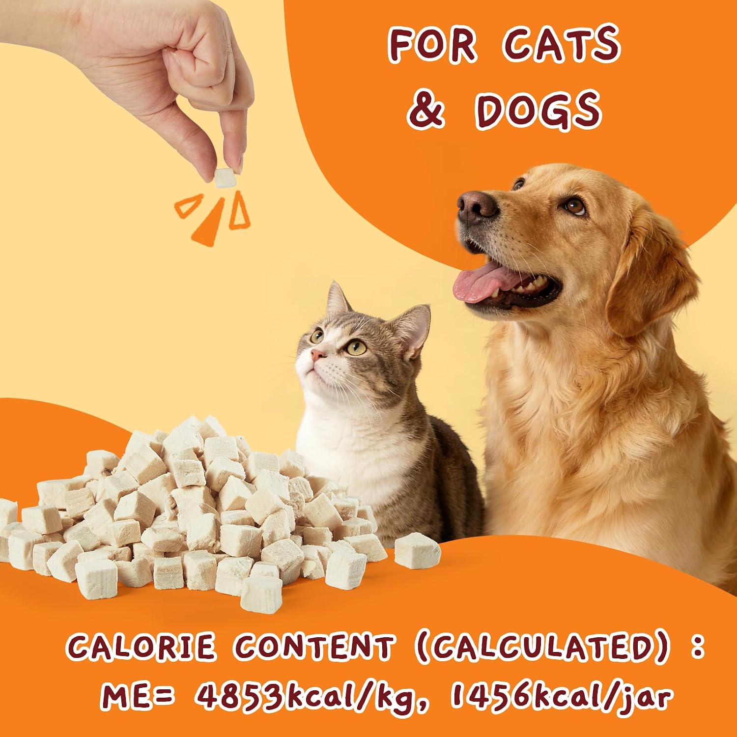 Natural raw chicken bites used as an edible food topper on dry pet kibble