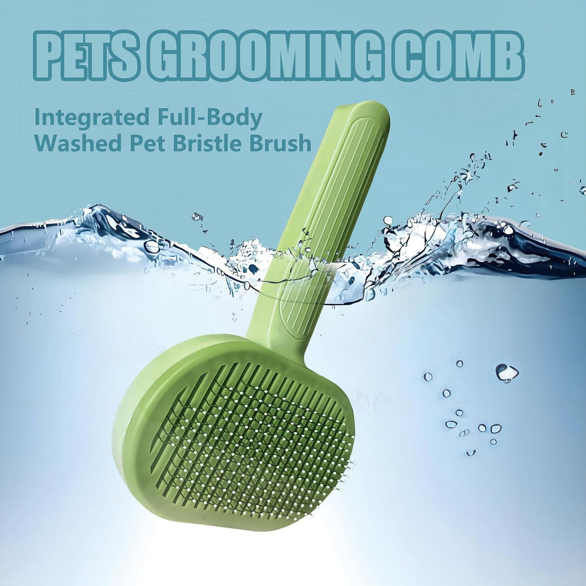 Self-cleaning cat grooming brush button mechanism