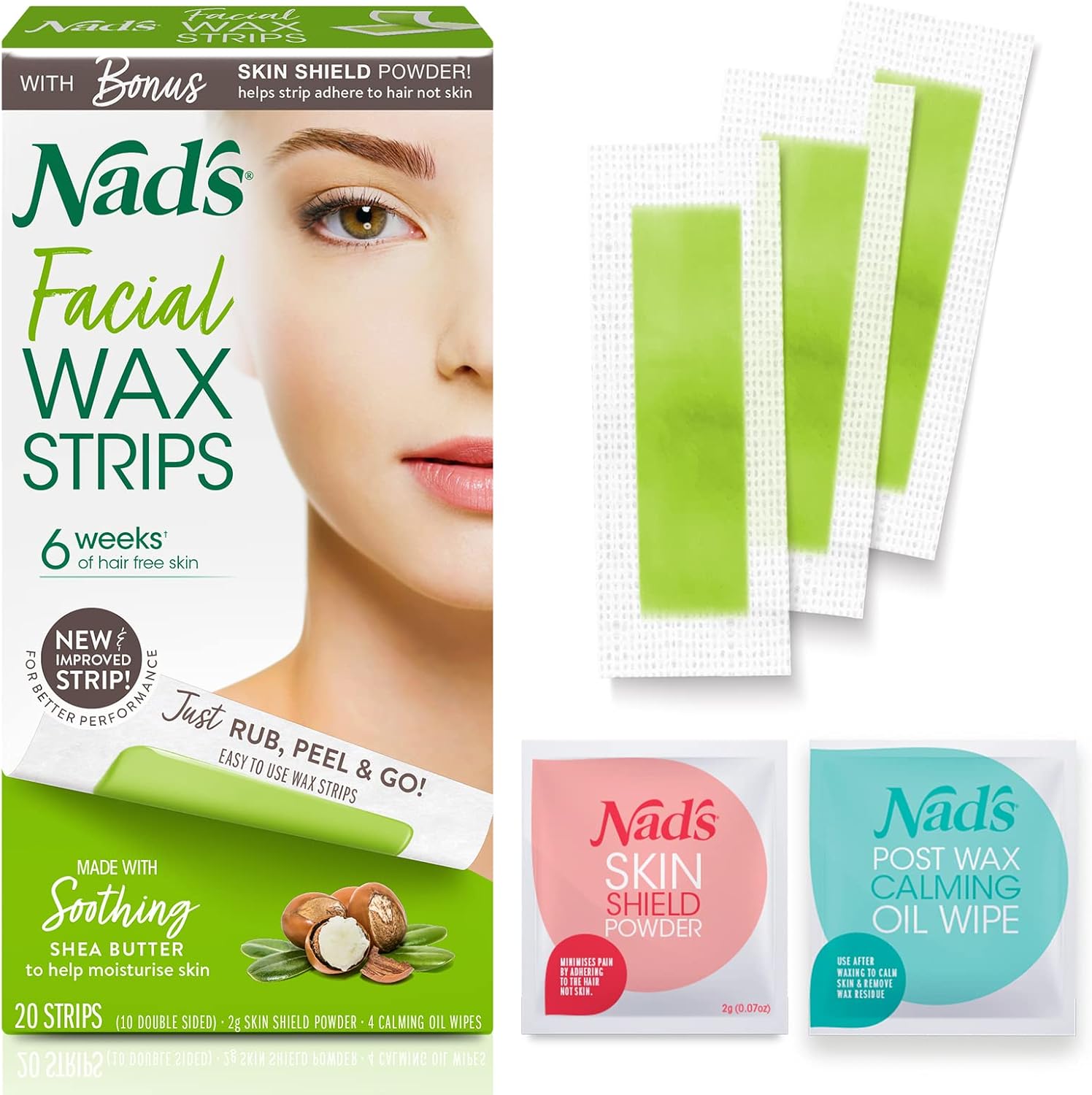 Nad's Facial Wax Strips hypoallergenic home waxing kit front view