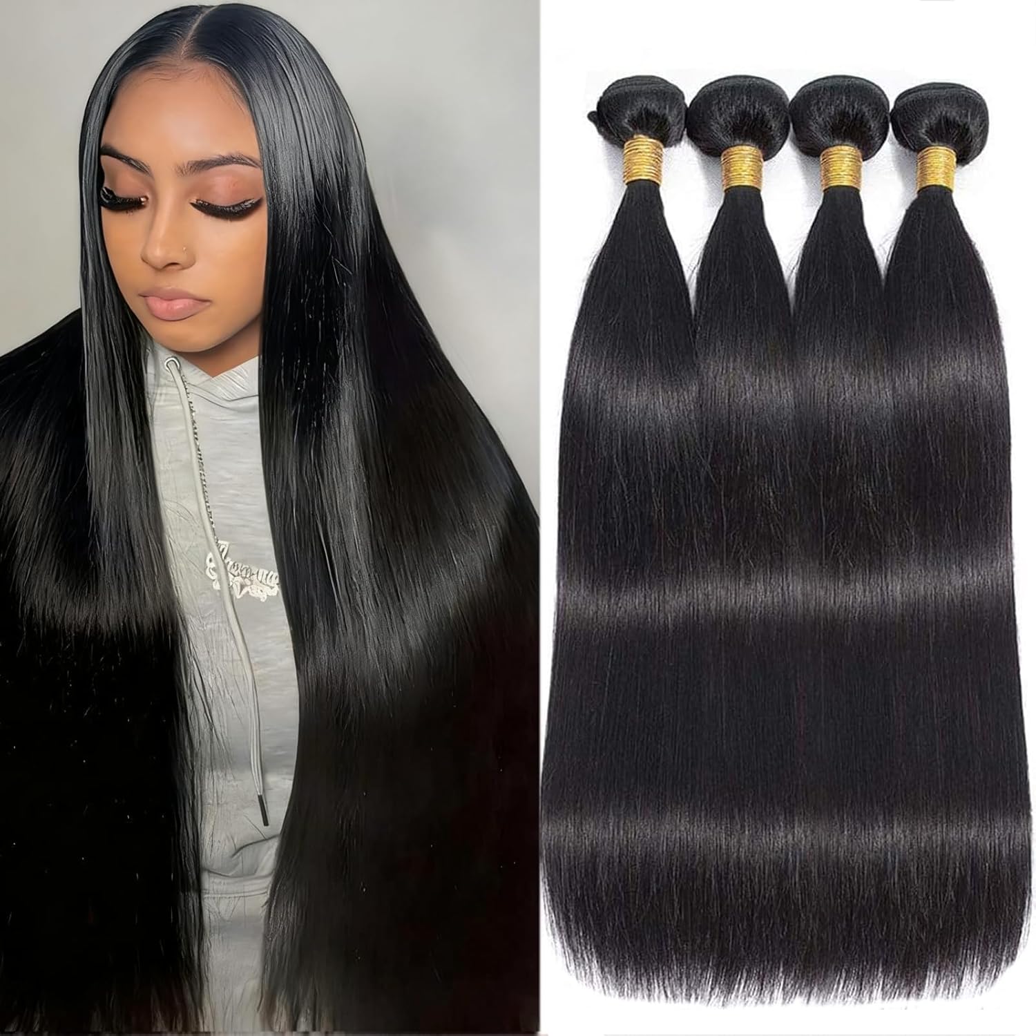 Henan Rebecca 12A straight human hair bundles front view showcasing smooth texture