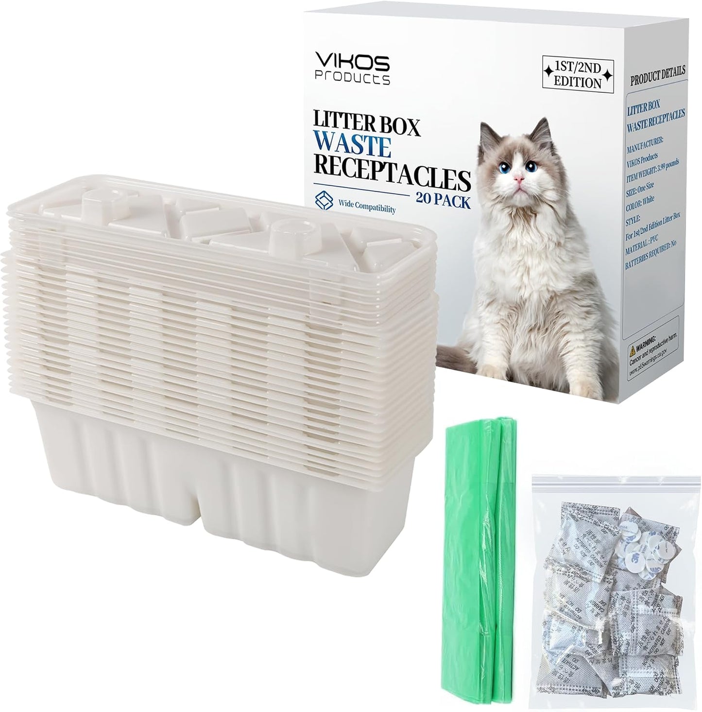 Vikos Products 20-pack disposable litter box waste receptacles front view