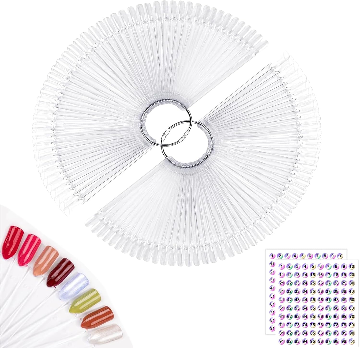 Subay 100pcs fan-shaped nail swatches sticks clear set