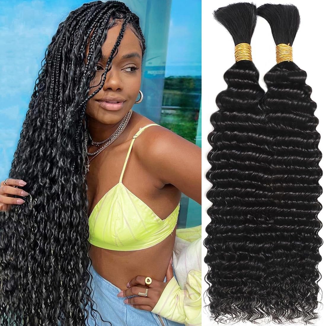 Ualustra human braiding hair for boho braids front packaging view showcasing natural black curls.