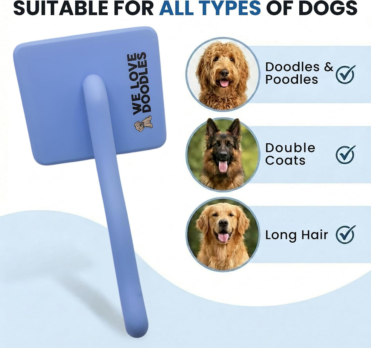 We Love Doodles dog dematting tool scale view demonstrating the 1 inch pin length