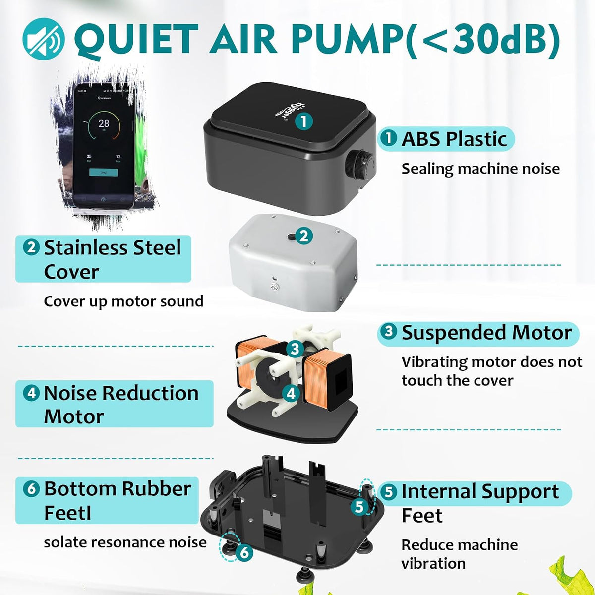 Hygger dual outlet aquarium aerator side profile