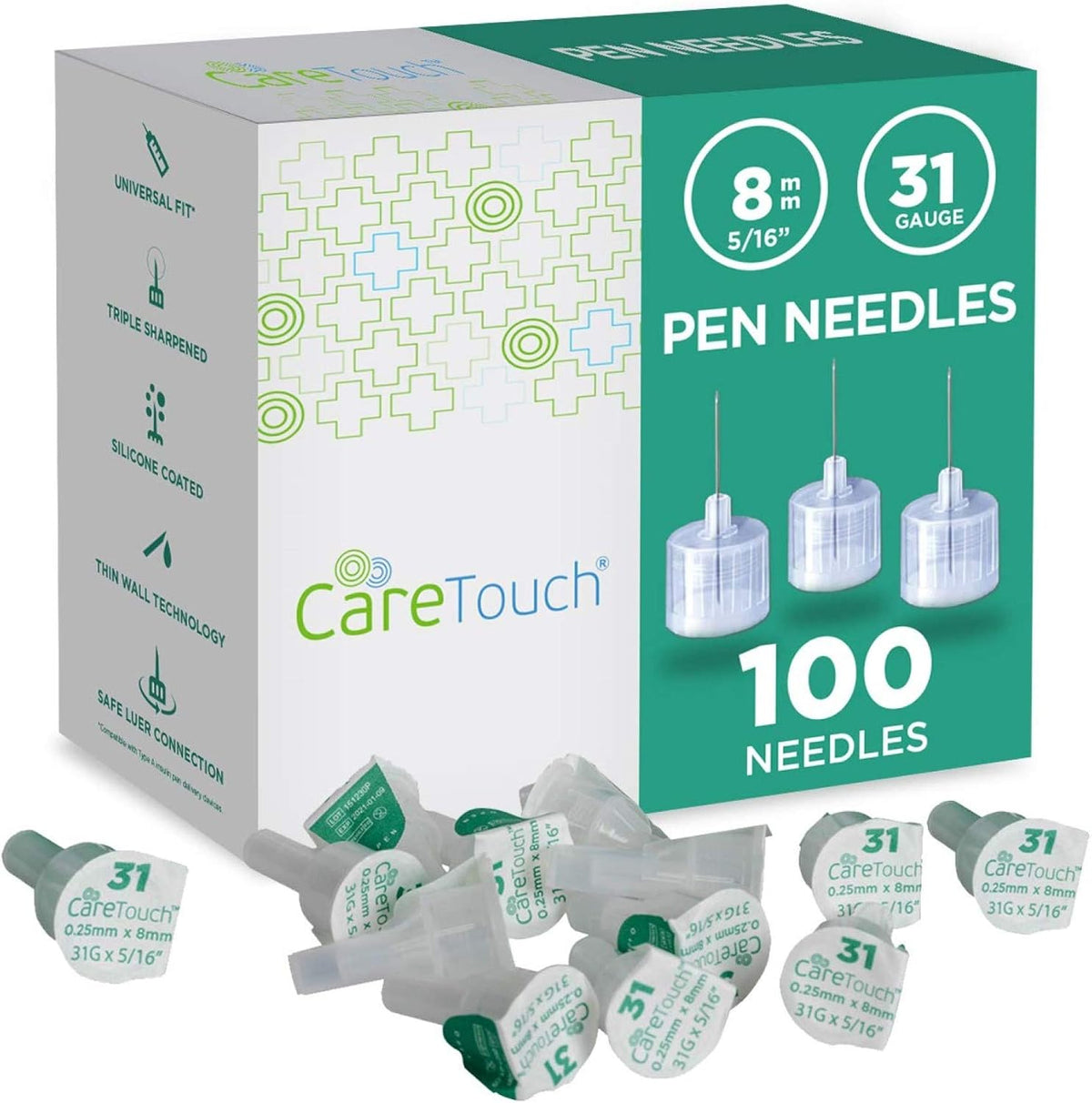 Care Touch Insulin Pen Needles 31 Gauge 8mm 100 pack front view