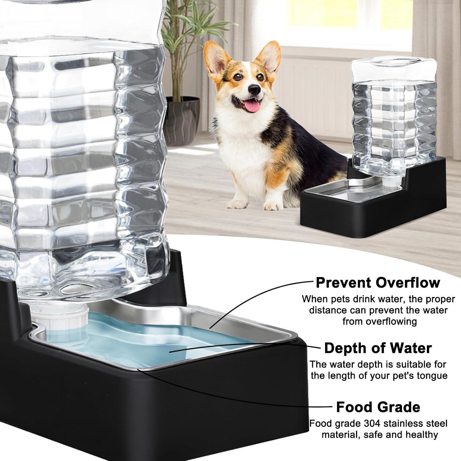 RIZZARI food grade 304 stainless steel pet drinking bowl detached for cleaning