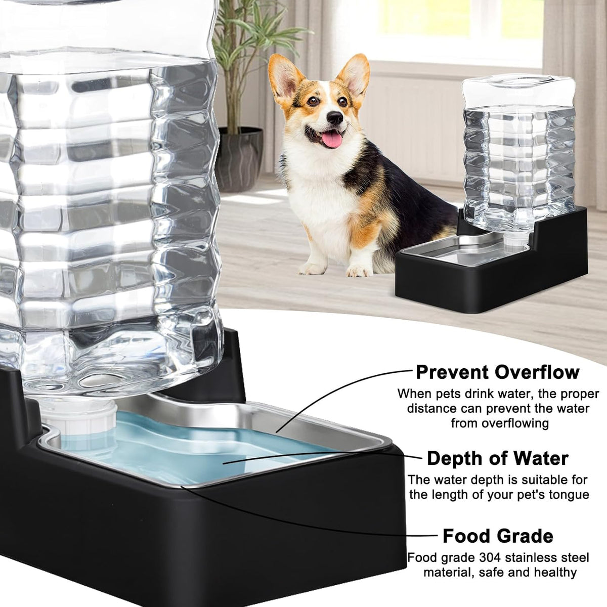RIZZARI food grade 304 stainless steel pet drinking bowl detached for cleaning