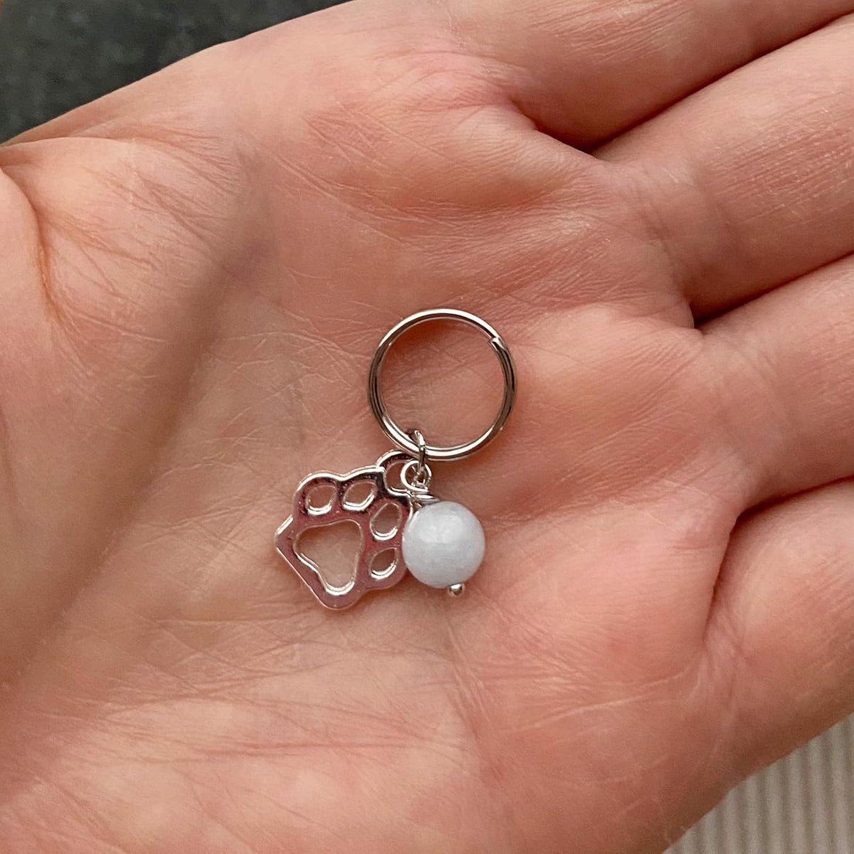 Close up of stainless steel lobster clasp on cat collar charm