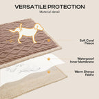 Luciphia reversible pet cover displayed on a bed highlighting the plush sherpa backing.