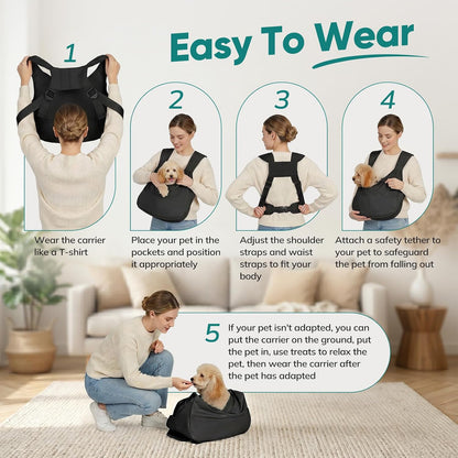 Dog Sling Carrier for Small Dogs with Bottom Support, Adjustable Pet Front Dog Carrier-Padded Strap Reducing Back Neck Pain, Anti-Anxiety Backpack for Travel Hiking Camping, Hands Free (Black,M) - Image 6