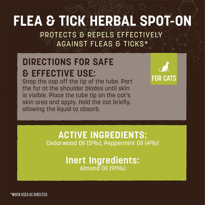 Back label of Earth Animal Apothecary cat spot on detailing cedarwood and peppermint oil ingredients