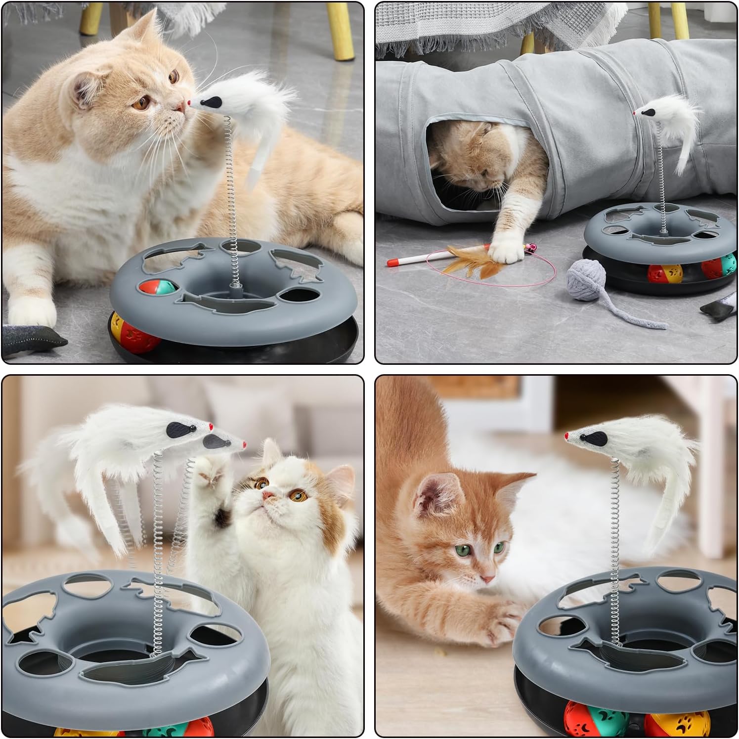 Multi-cat household setup showcasing two kittens exploring the 119 centimeter long interior maze.