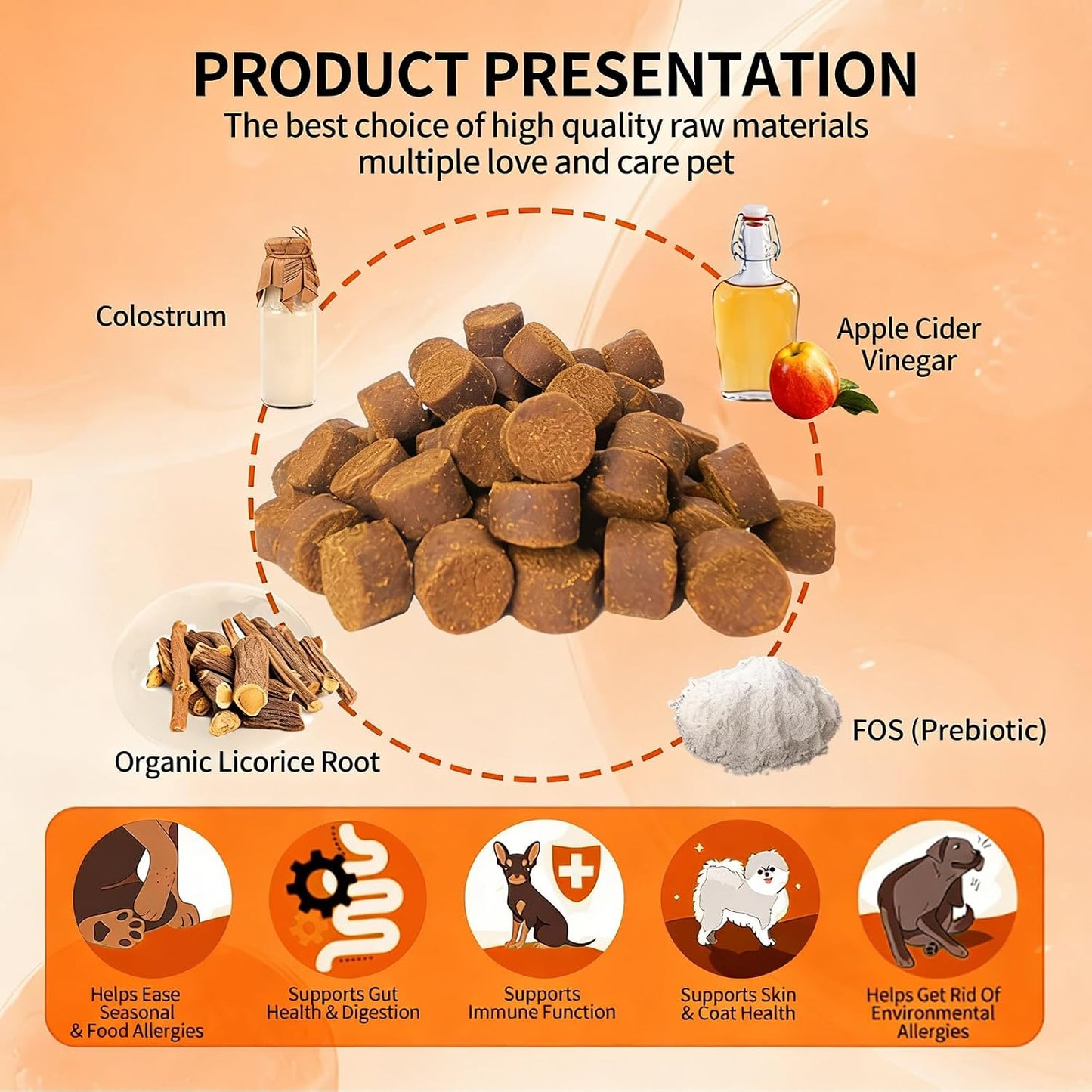 MICHIDOG pet multivitamin for dog paw licking and hot spots alleviation.