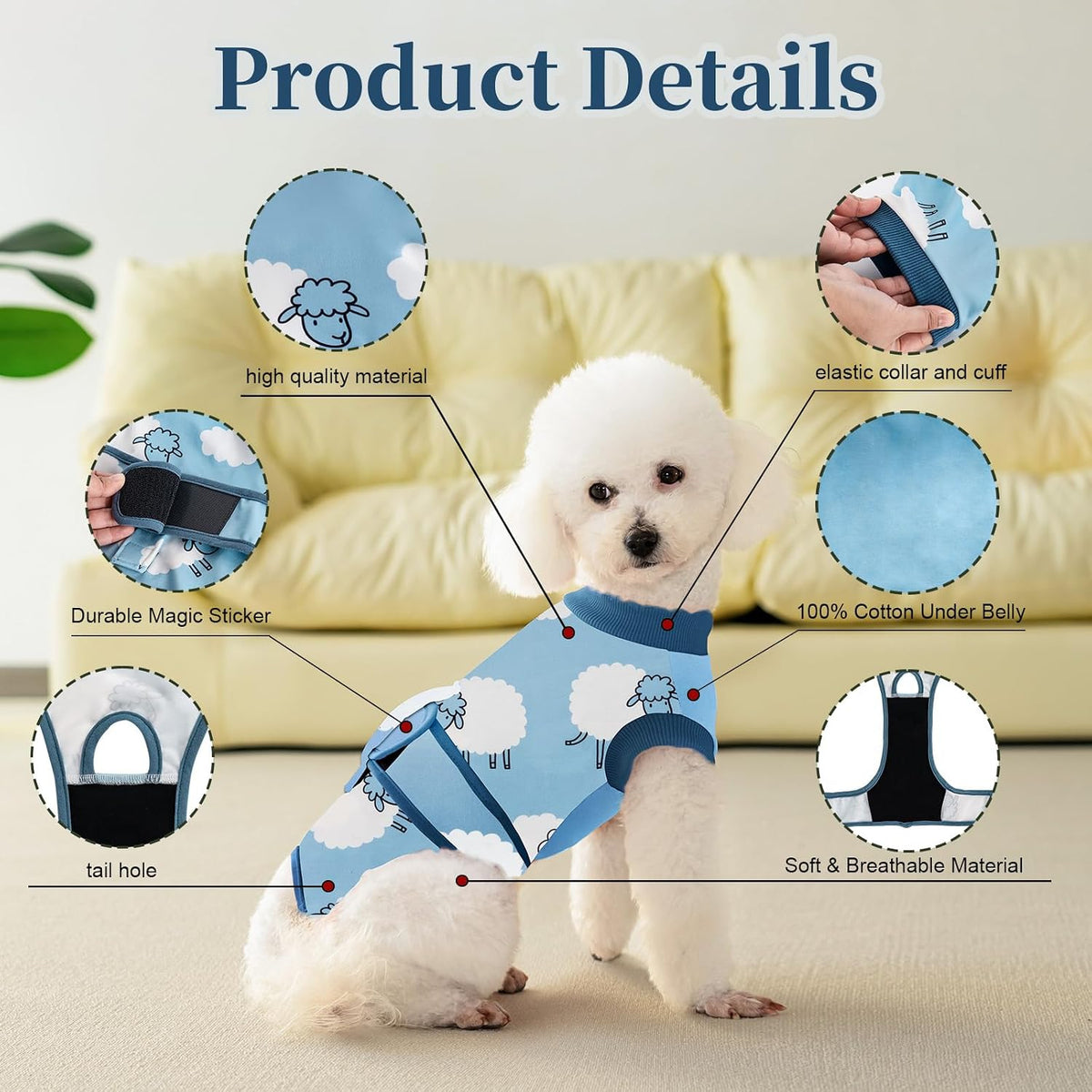 Close-up view of the breathable fabric and premium stitching on the Aimydog veterinary alternative collar shirt.