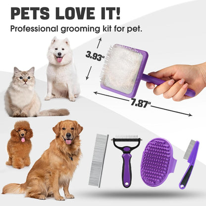 Bonteck Dog Slicker Brush for Dogs Grooming Kit 5PCS | Large Dog Brush for Goldendoodles Poodles Doodles | Long Pin Haired Brush | Poodle Brushes and Comb (Purple) - Image 9