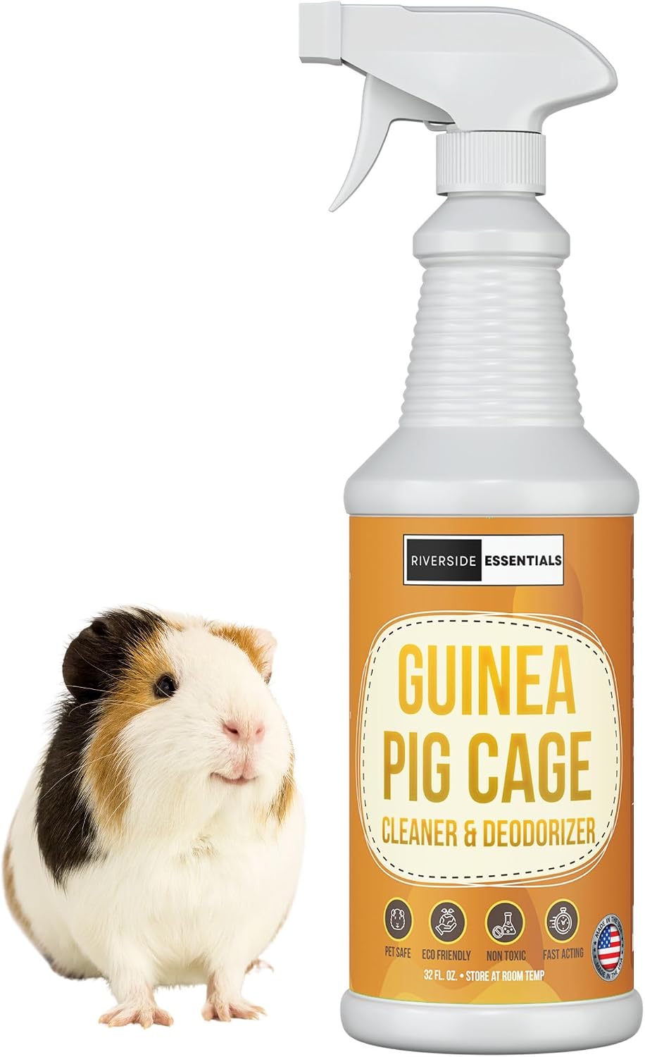 Riverside Essentials Guinea Pig Cage Cleaner front view premium pet odor eliminator spray bottle
