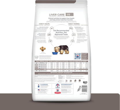 Hill's Prescription Diet liver care dog food chicken flavor packaging close up