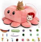 VIEFIN octopus cat tunnel bed front view showing pink design and big eyes