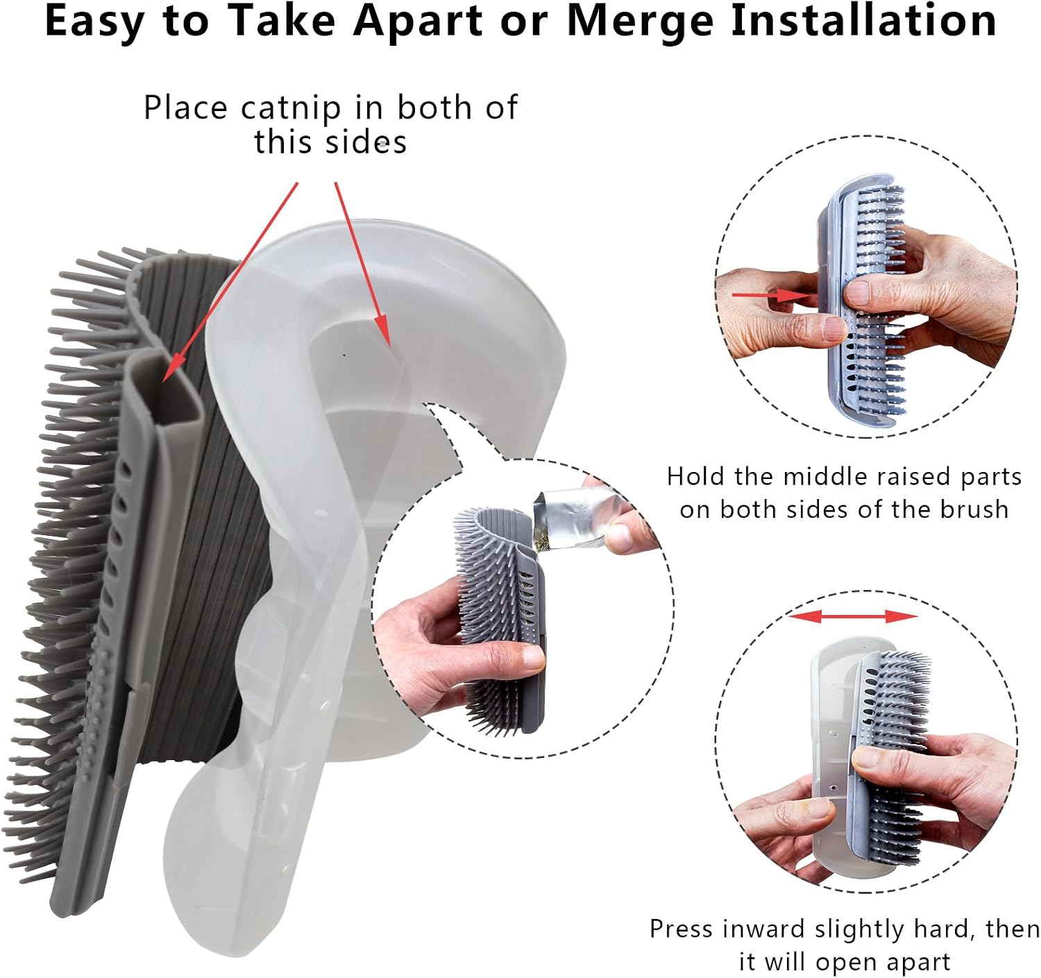 Demonstration of the miwoowim cat brush disassembling from its base for cleaning