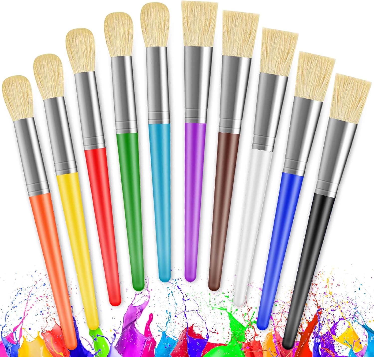 YGAOHF kids paint brushes front view of ten piece colorful assortment